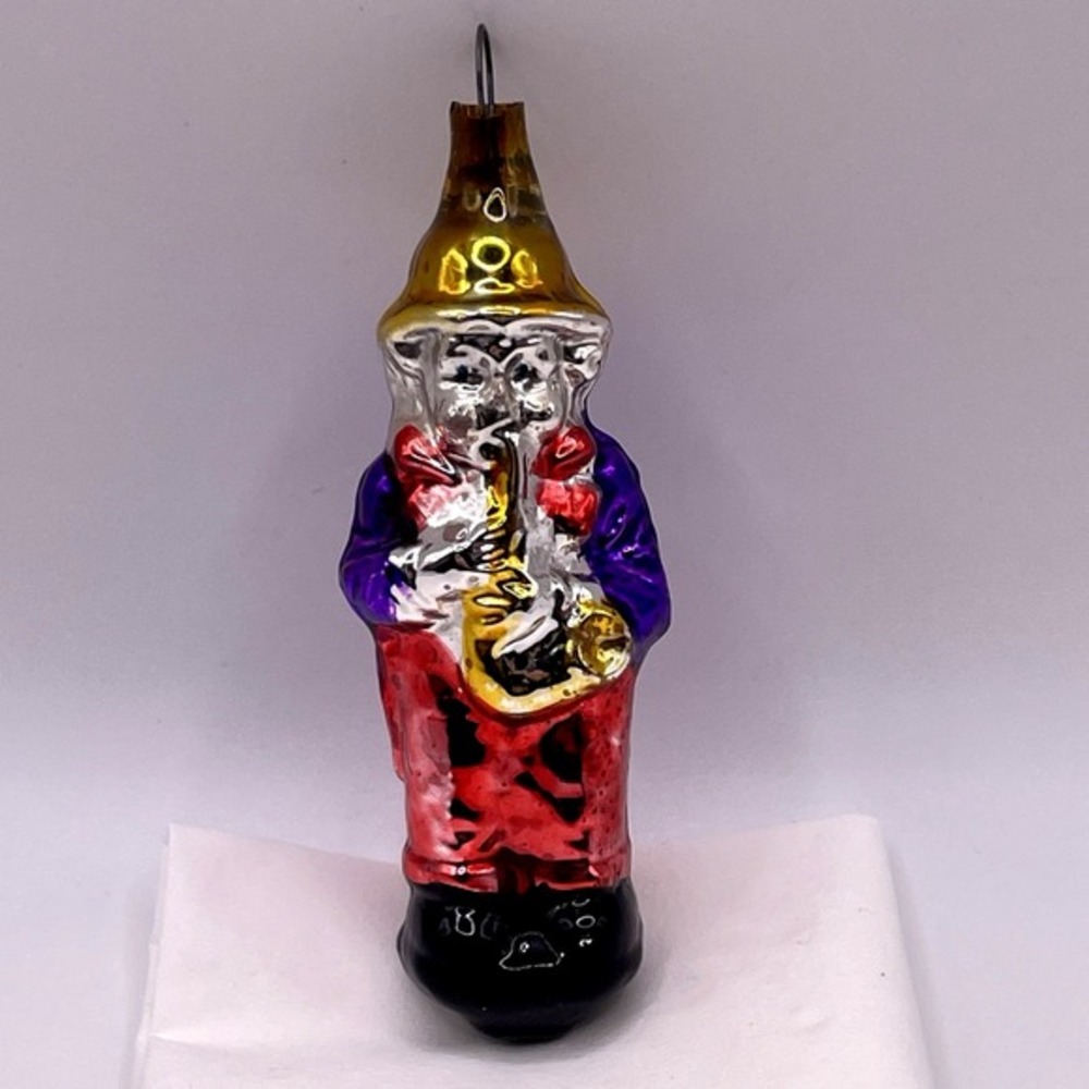 Vintage Mercury Glass Saxophone Player Christmas Ornament 3.5" Figural